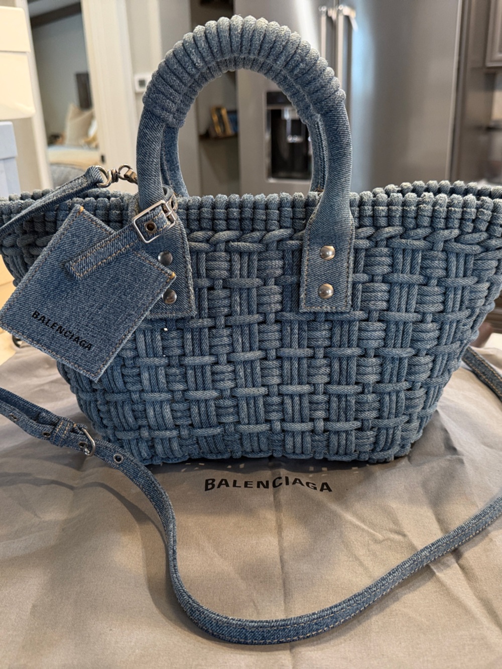 Balenciaga Denim Blue Woven Shoulder Bag